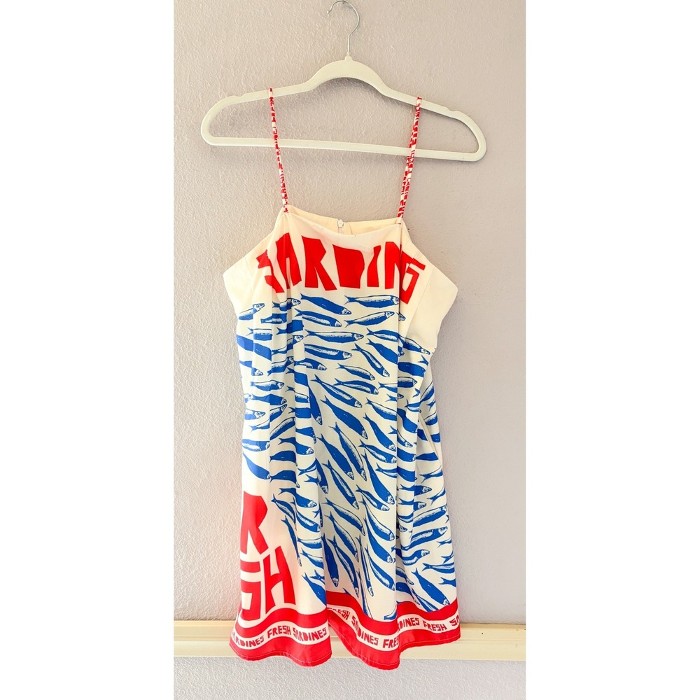 Nice To Meet You Sardine Nautical Fish Print Mini Dress Euro Summer Size XL - Picture 2 of 4